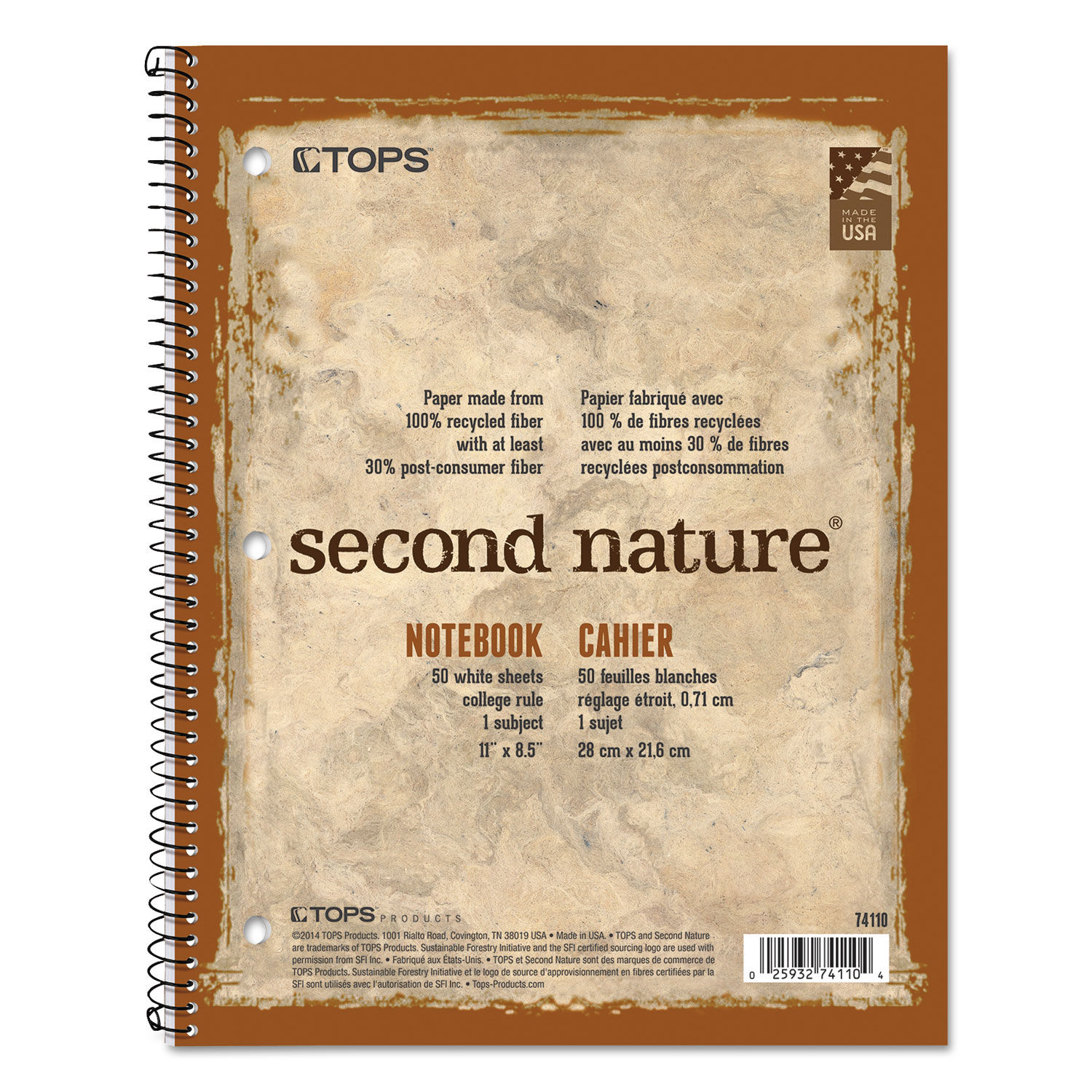 Second Nature Single Subject Wirebound Notebooks Medium/College Rule, Randomly Assorted Cover Color, (80) 11 x 8.5 Sheets