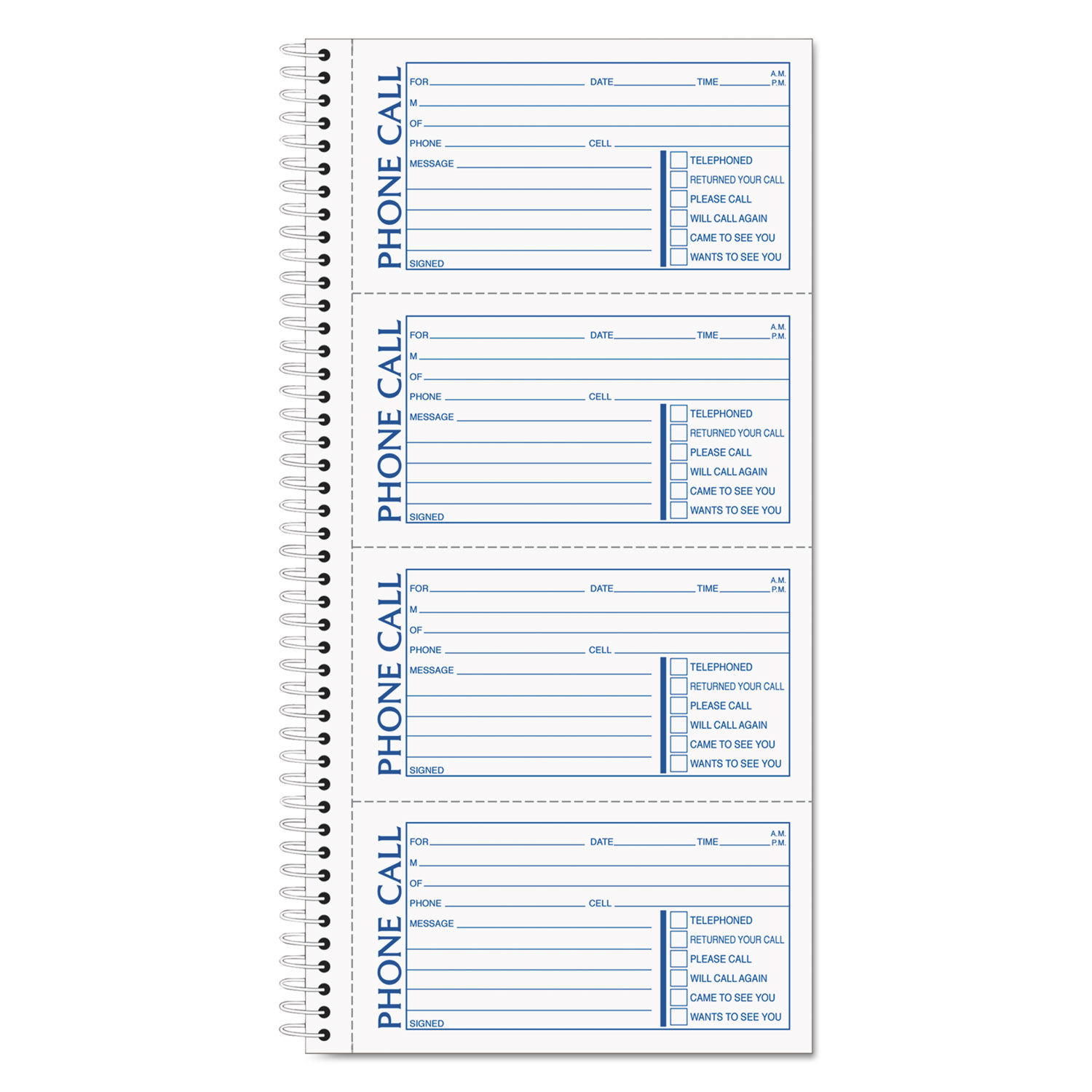 Second Nature Phone Call Book Two-Part Carbonless, 5 x 2.75, 4 Forms/Sheet, 400 Forms Total
