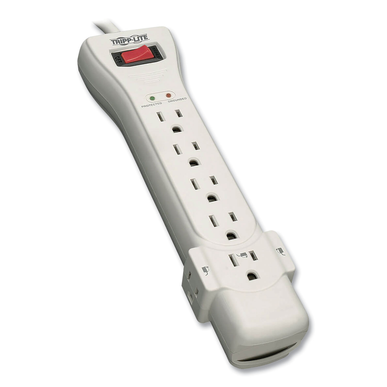 Protect It! Surge Protector 7 AC Outlets, 7 ft Cord, 2,160 J, Light Gray