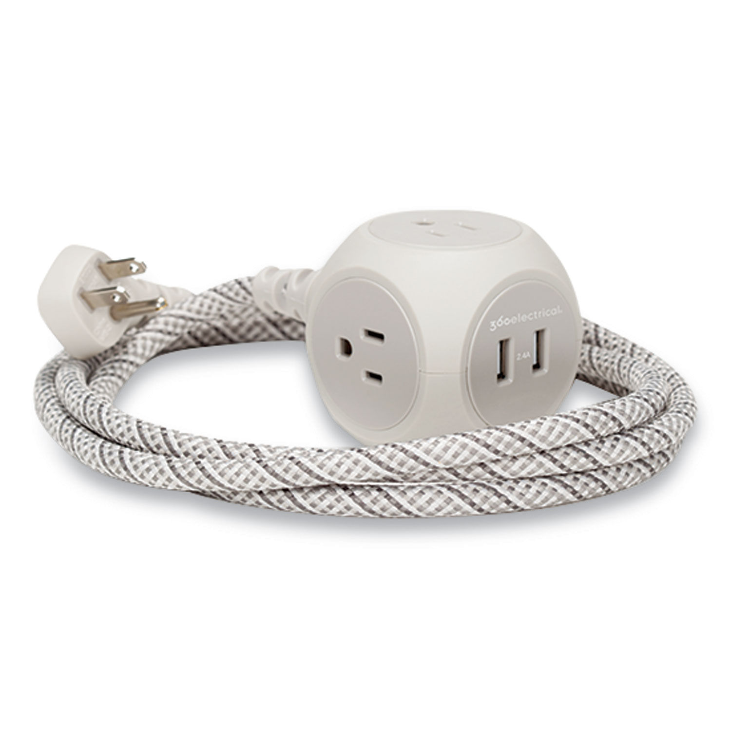 Habitat Premium Extension Cord + USB 6 ft Braided Cord, 13 A, French Gray