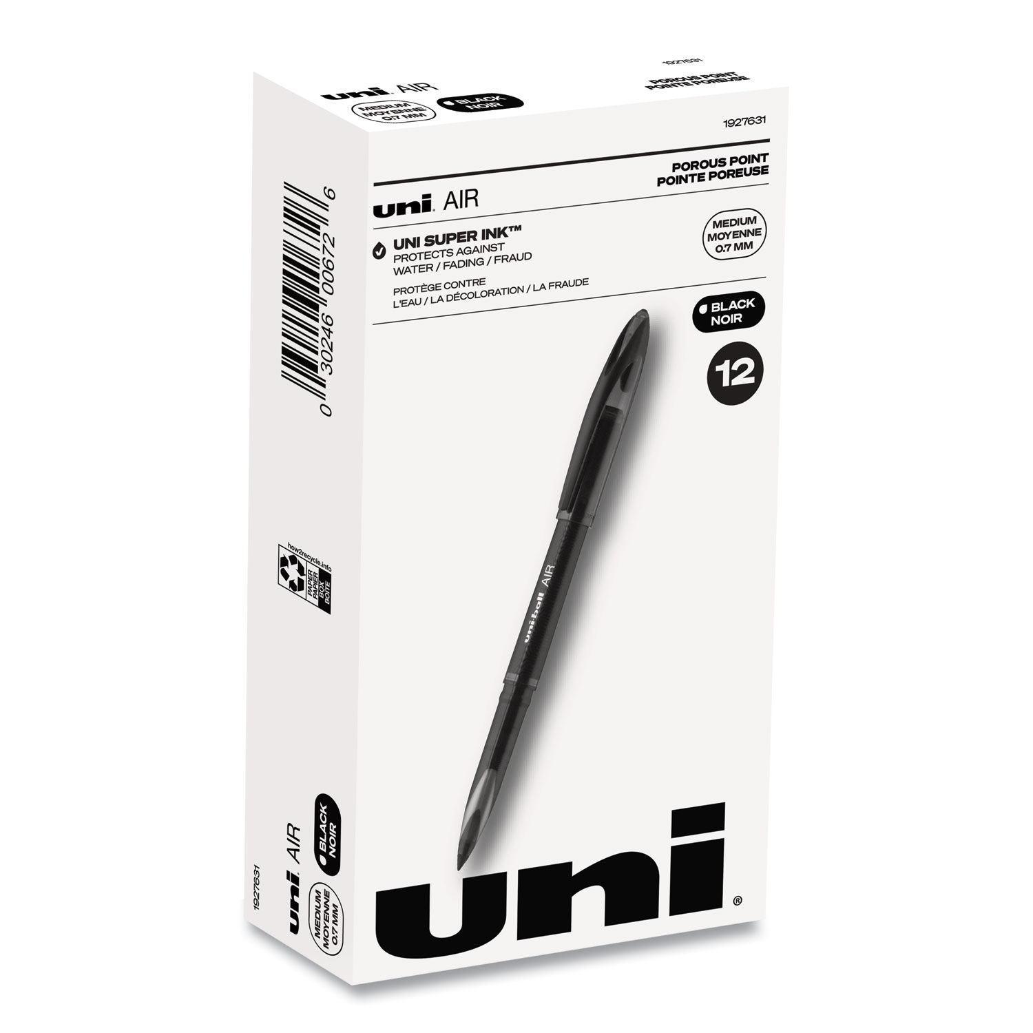 AIR Porous Rollerball Pen Medium 0.7 mm, Black Ink/Barrel, Dozen