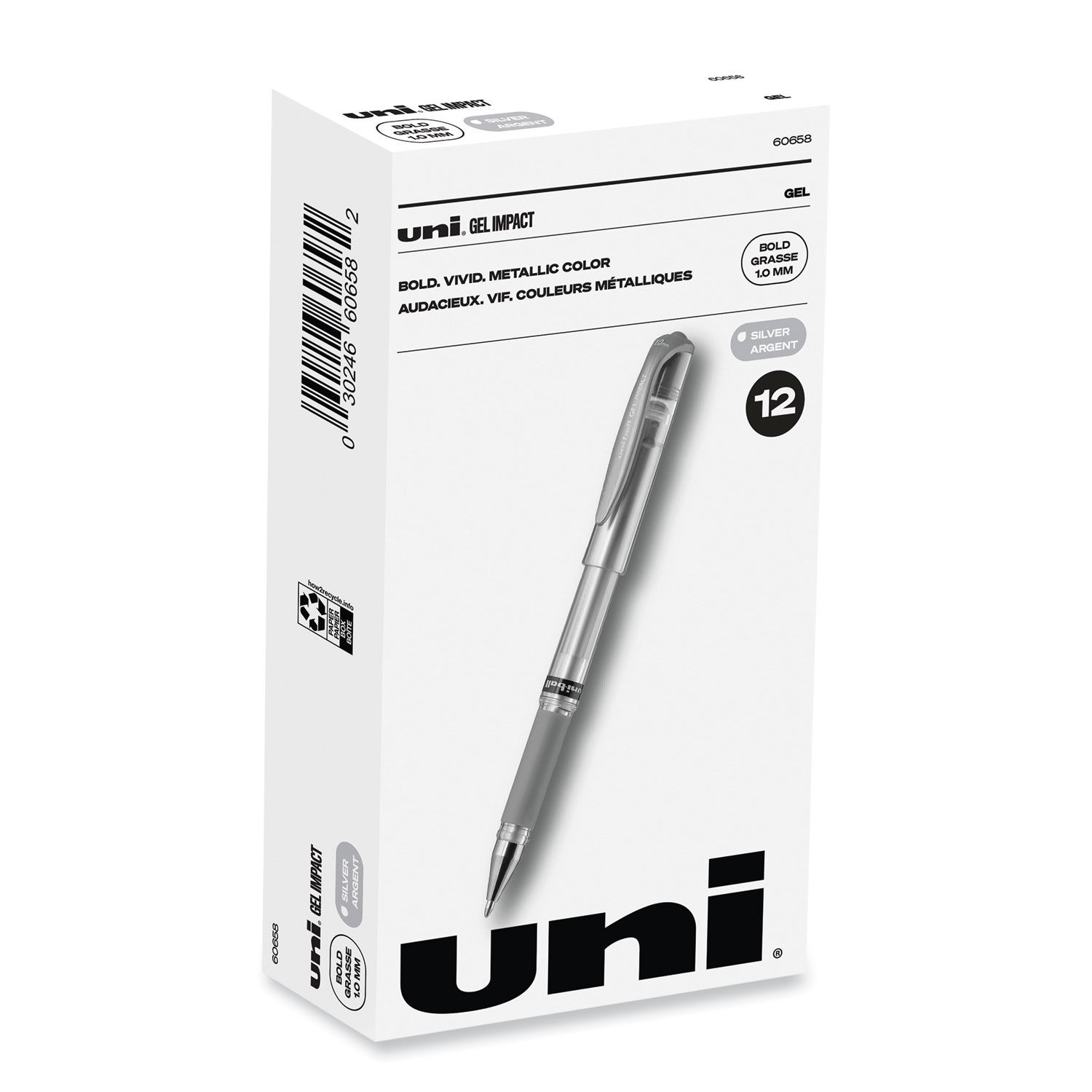 IMPACT Gel Pen Stick, Medium 1 mm, Silver Metallic Ink, Silver Barrel