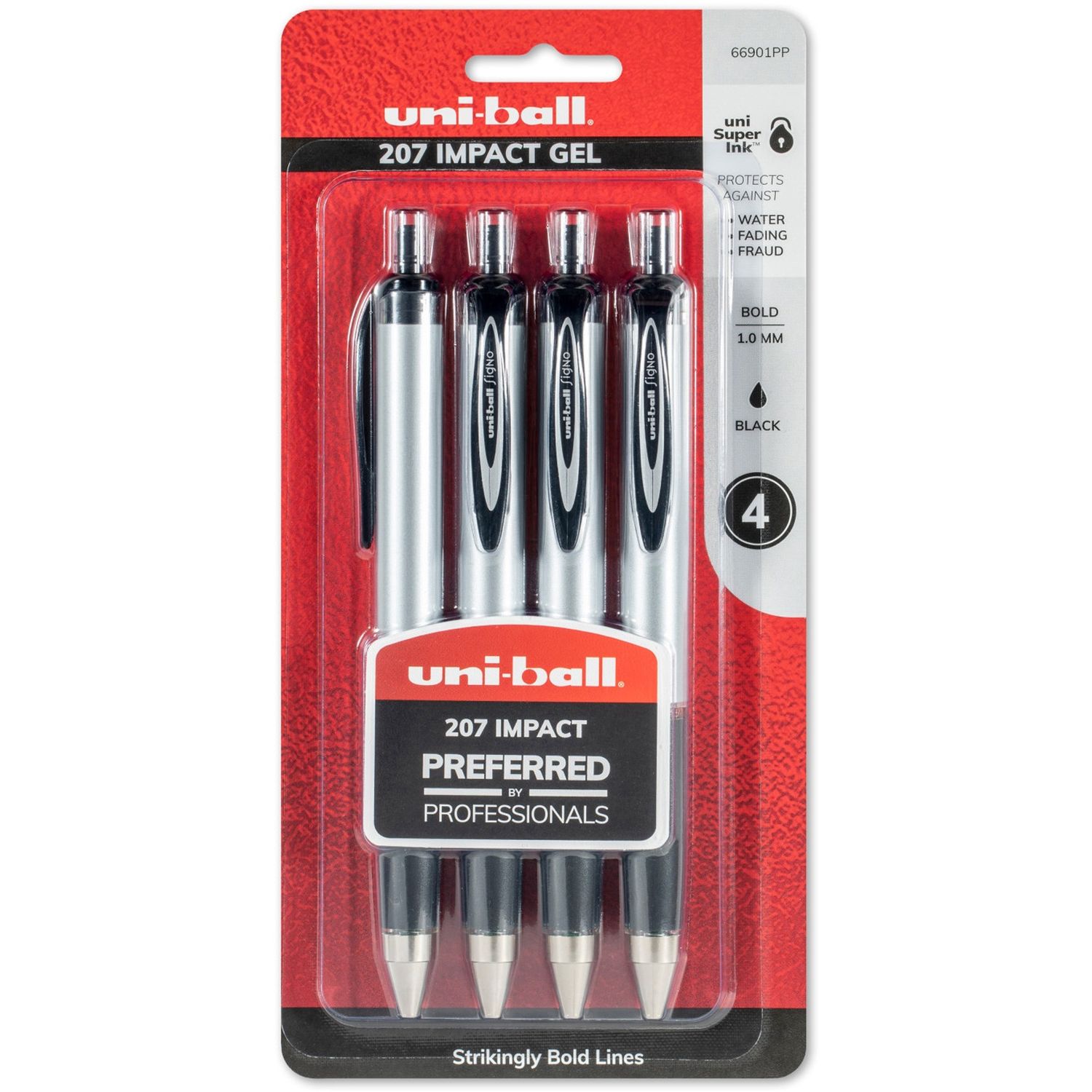 207 Gel Impact Retractable Bold Pen Point, 1 mm Pen Point Size, Refillable, Retractable, Black Gel-based Ink, 4 / Pack