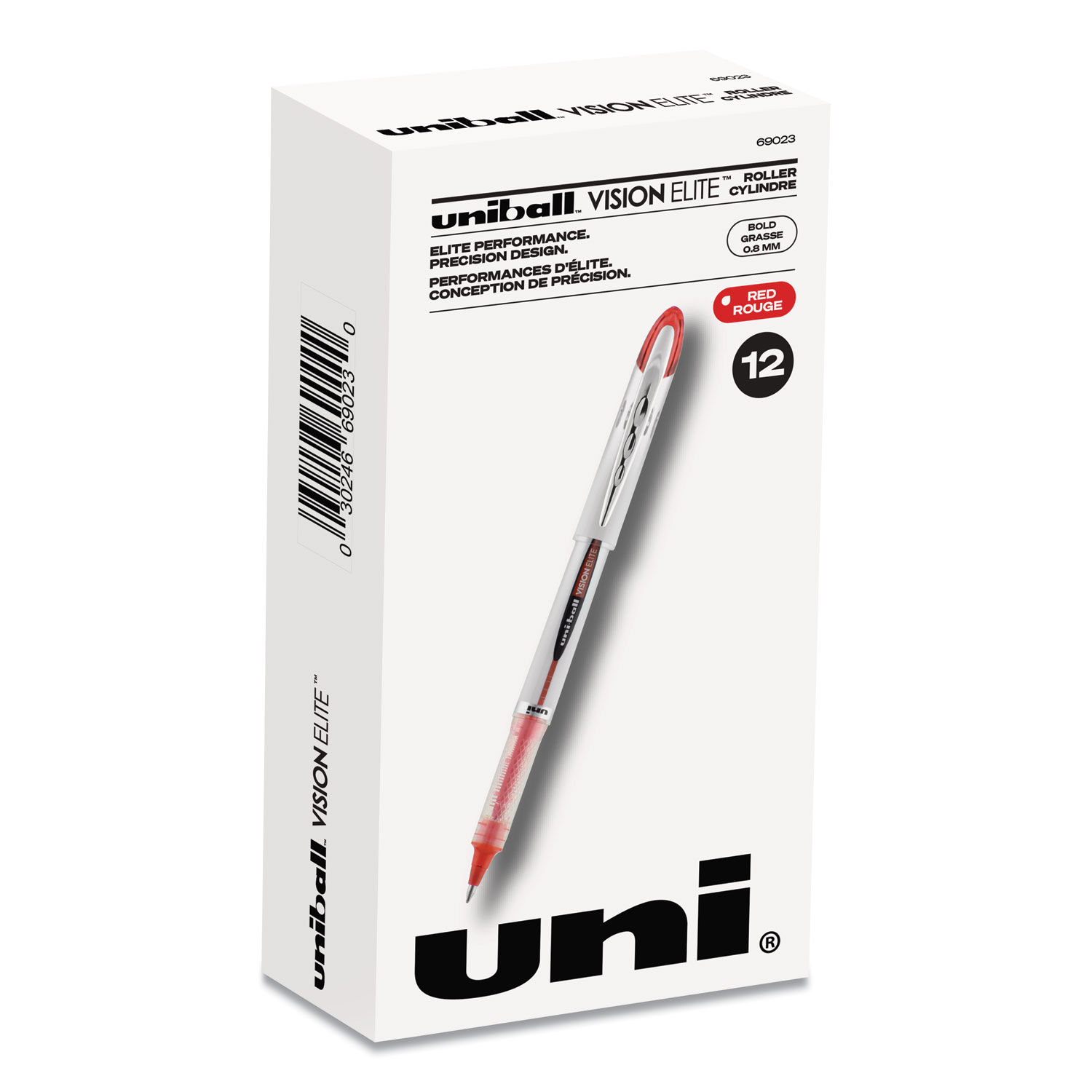 Uni-ball VISION ELITE Roller Ball Pen Bold 0.8 mm, Red Ink, White/Red Barrel