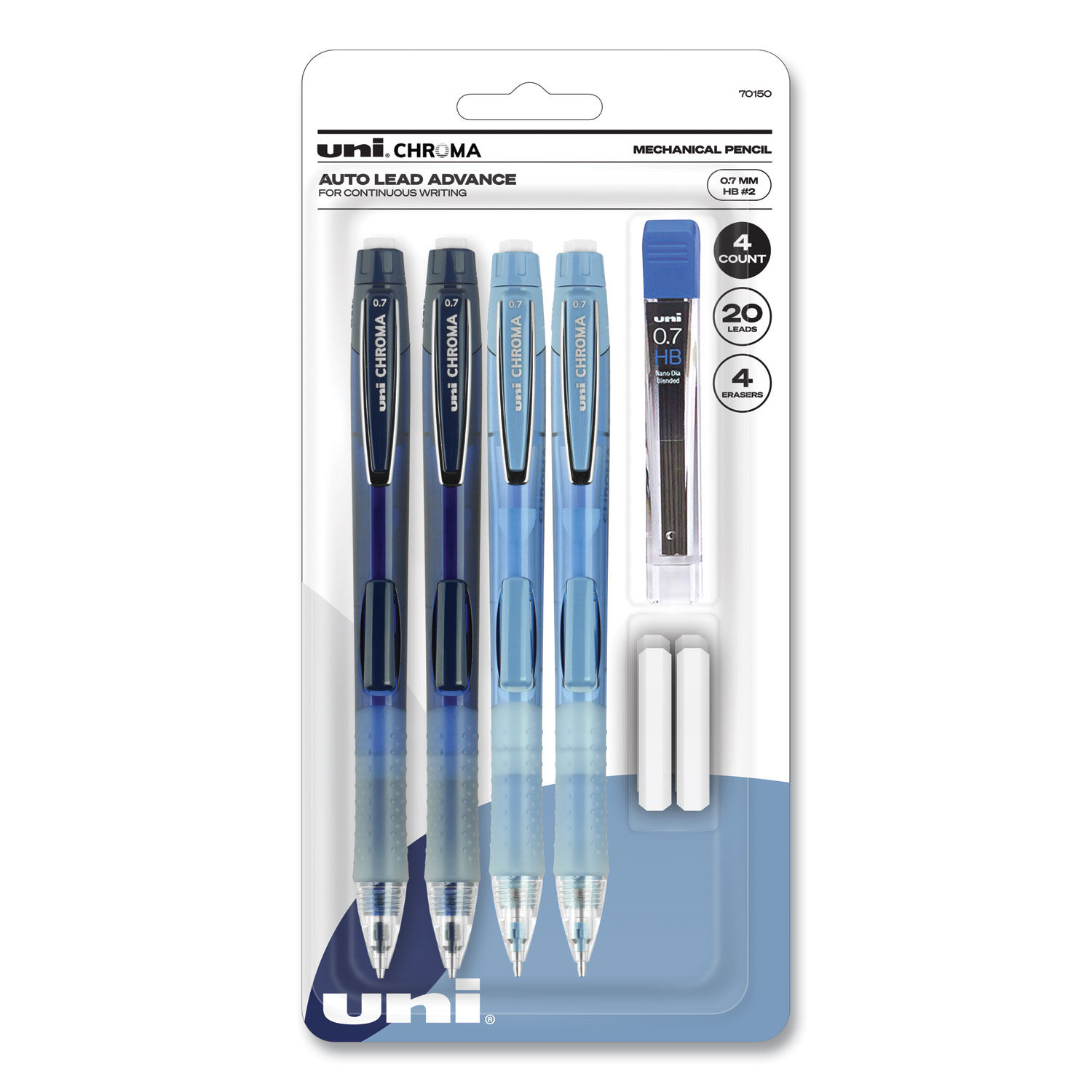 Chroma Mechanical Pencil woth Leasd and Eraser Refills 0.7 mm, HB (#2), Black Lead, Assorted Barrel Colors, 4/Set