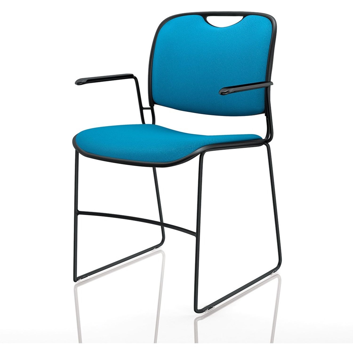4800 Stacking Chair With Arms Black Seat, Black Back, Black Steel Frame, Cobalt, 2 Pack