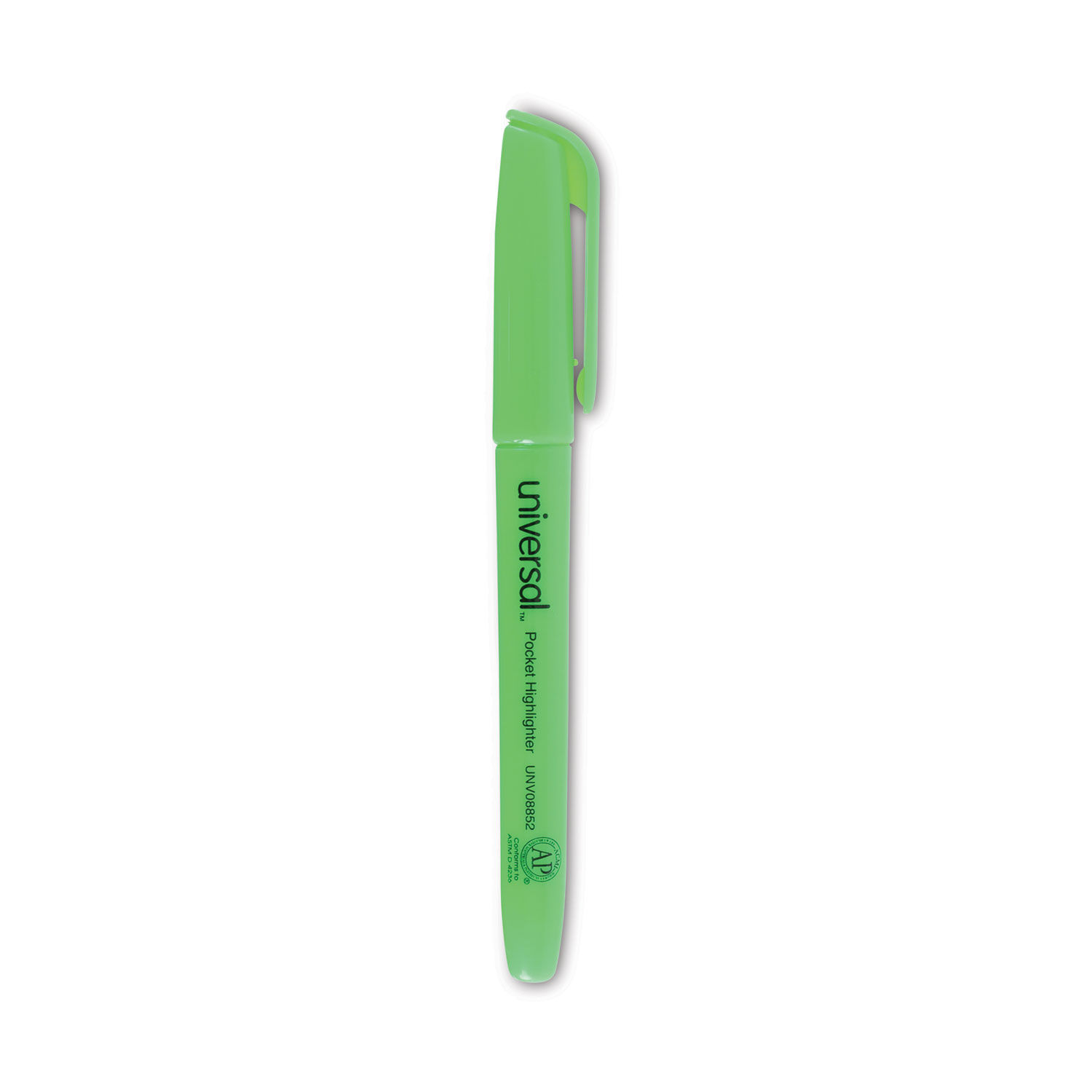 Pocket Highlighters Fluorescent Green Ink, Chisel Tip, Green Barrel, Dozen