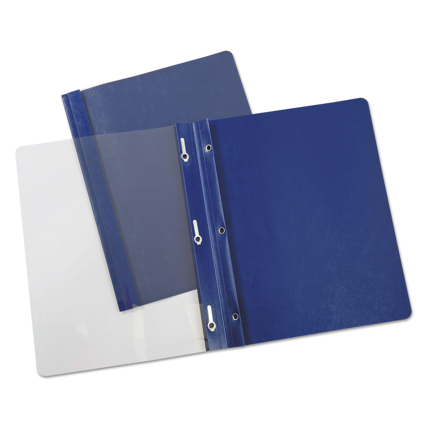 Clear Front Report Covers with Fasteners Three-Prong Fastener, 0.5" Capacity,  8.5 x 11, Clear/Dark Blue, 25/Box