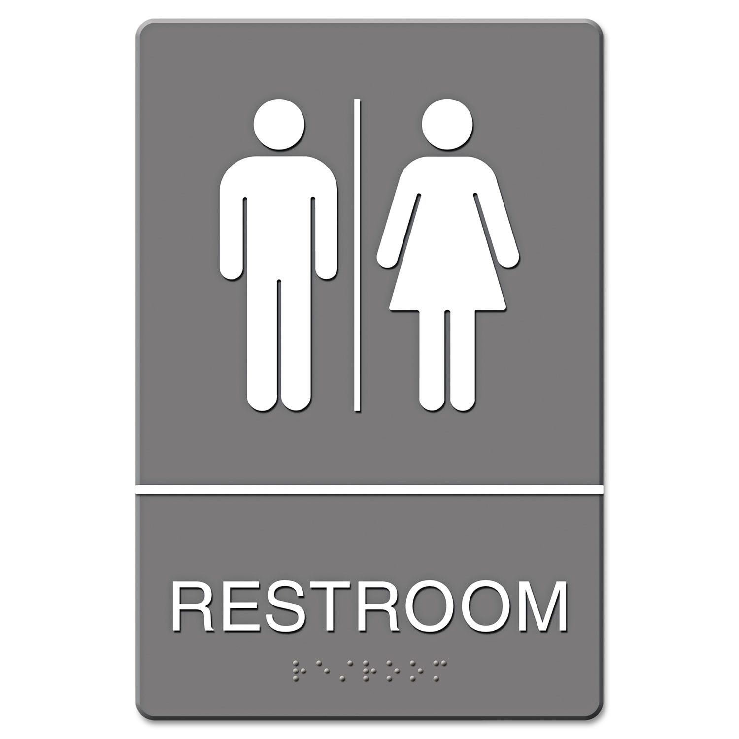 ADA Sign Restroom Symbol Tactile Graphic, Molded Plastic, 6 x 9, Gray