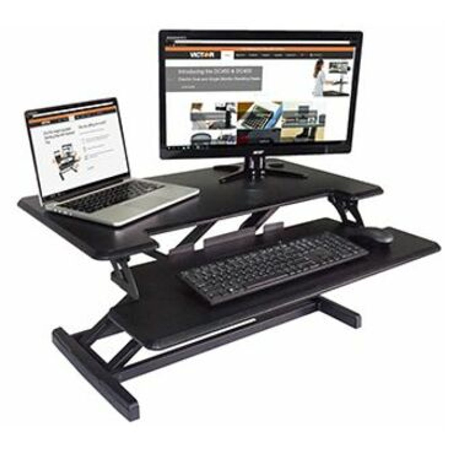 High Rise Height Adjustable Compact Standing Desk with Keyboard Tray 19" Height x 32.5" Width x 18" Depth, Standing Desk Converter, Compact for 24" Standard Desk or Table, Wood, Laminate, Steel