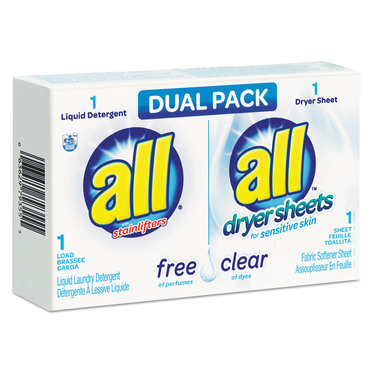 Free Clear HE Liquid Laundry Detergent/Dryer Sheet Dual Vend Pack 100/Ctn