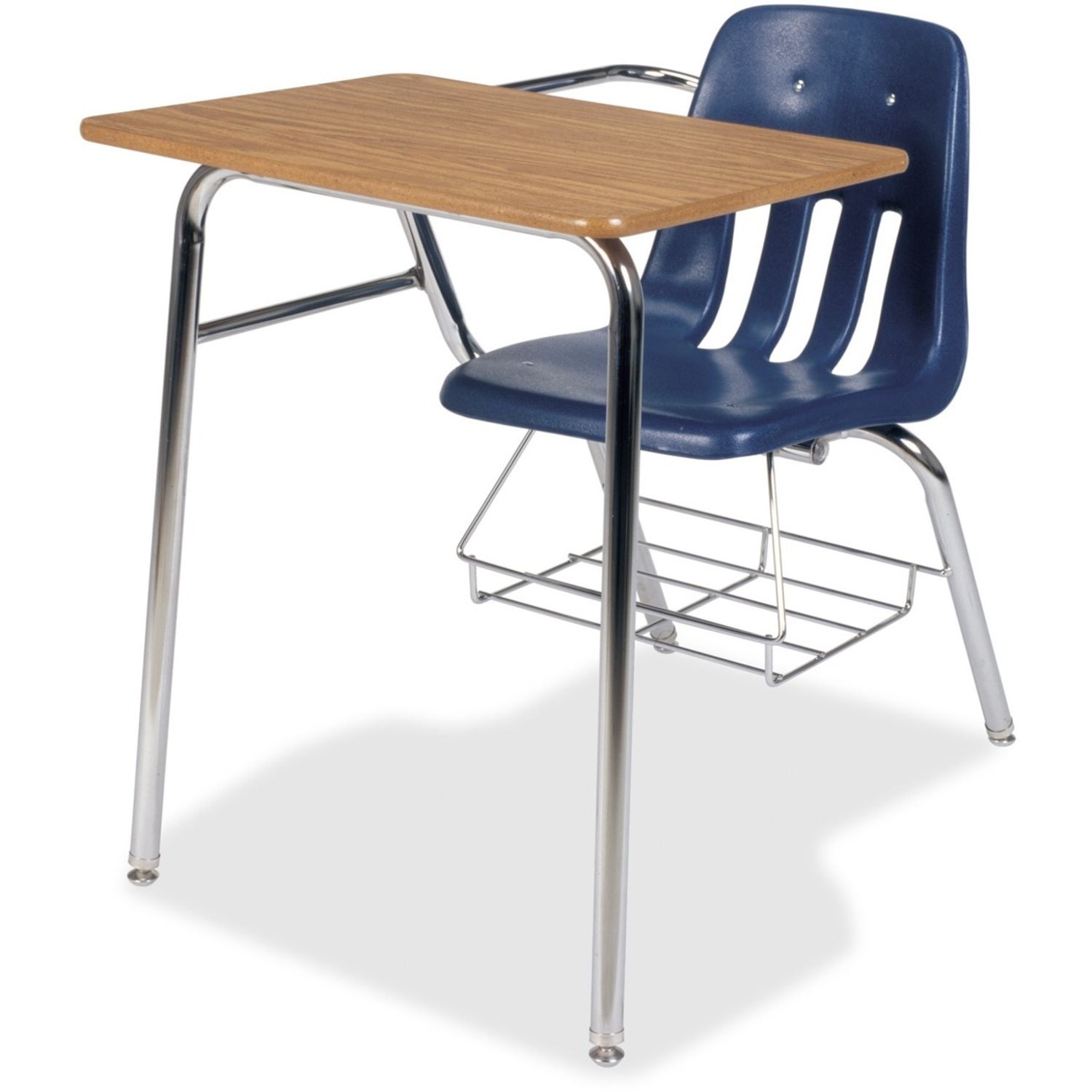 M-9400BR Chair Desk Laminated Rectangle Top, 24" Table Top Length x 18" Table Top Width, Chrome, Medium Oak, Navy