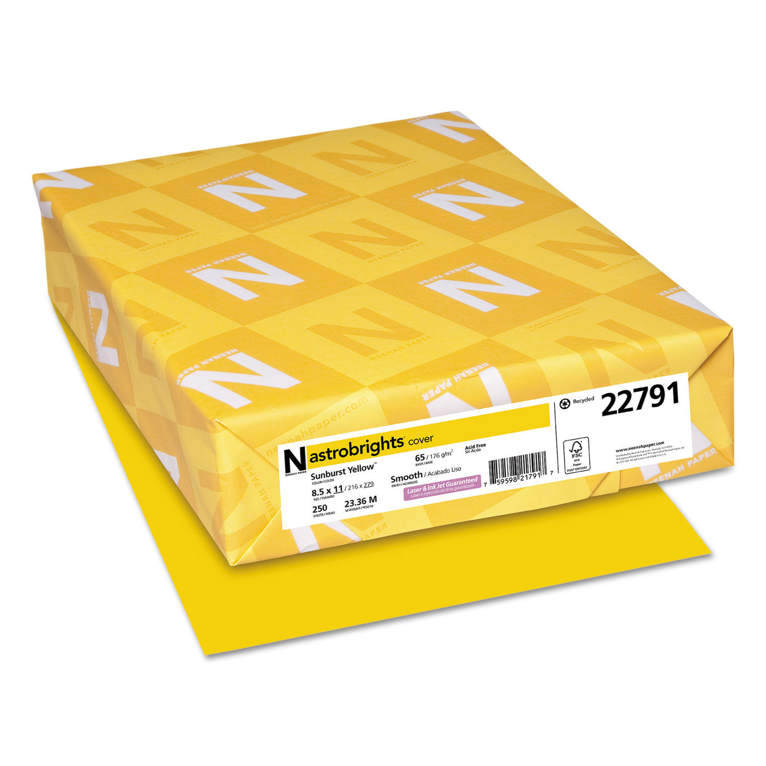 Color Cardstock 65 lb Cover Weight, 8.5 x 11, Sunburst Yellow, 250/Pack