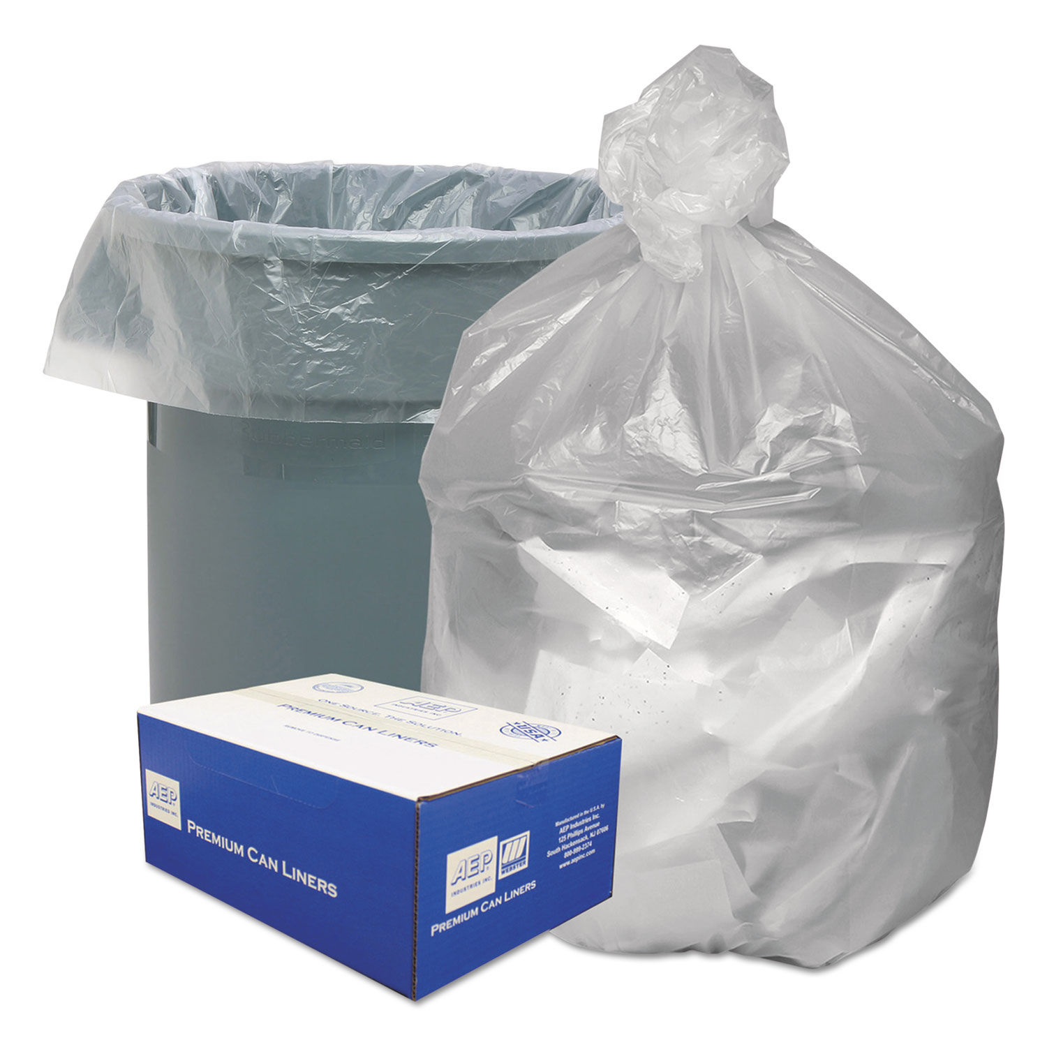 Waste Can Liners 56 gal, 14 microns, 43" x 46", Natural, 20 Bags/Roll, 10 Rolls/Carton