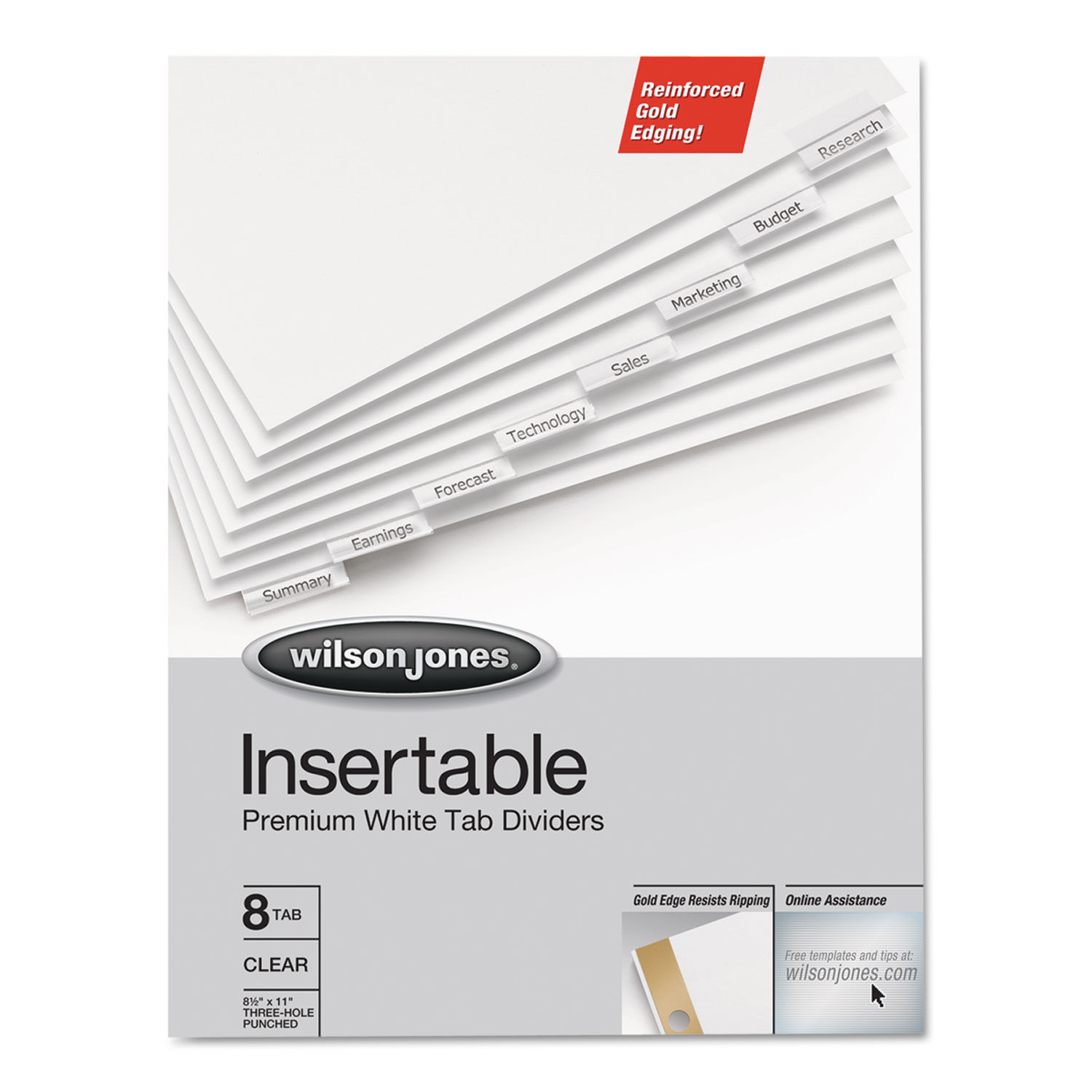 Gold Line Insertable Tab Dividers 8-Tab, 11 x 8.5, White, 1 Set