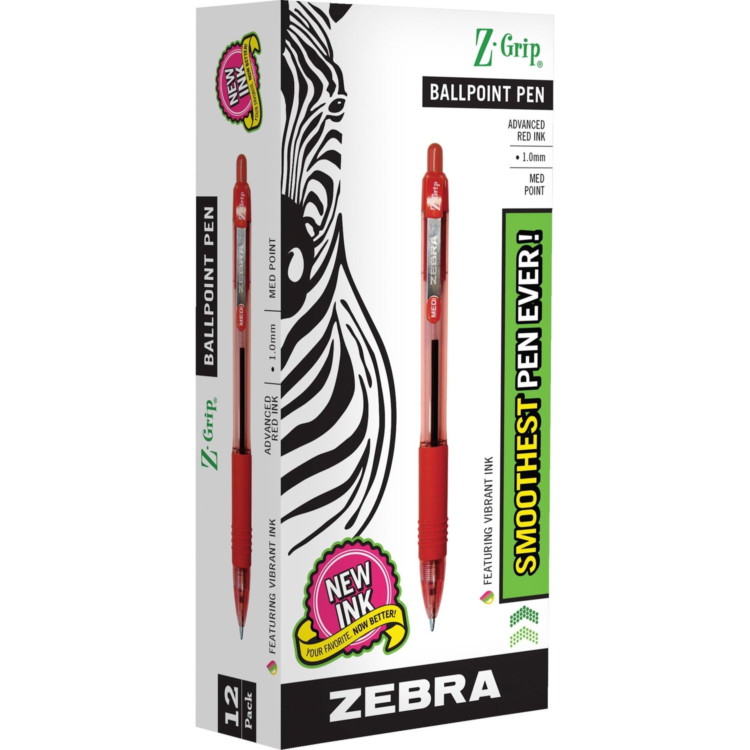 Z-Grip Retractable Ballpoint Pens Medium Pen Point, 1 mm Pen Point Size, Retractable, Red, Clear, Red Barrel