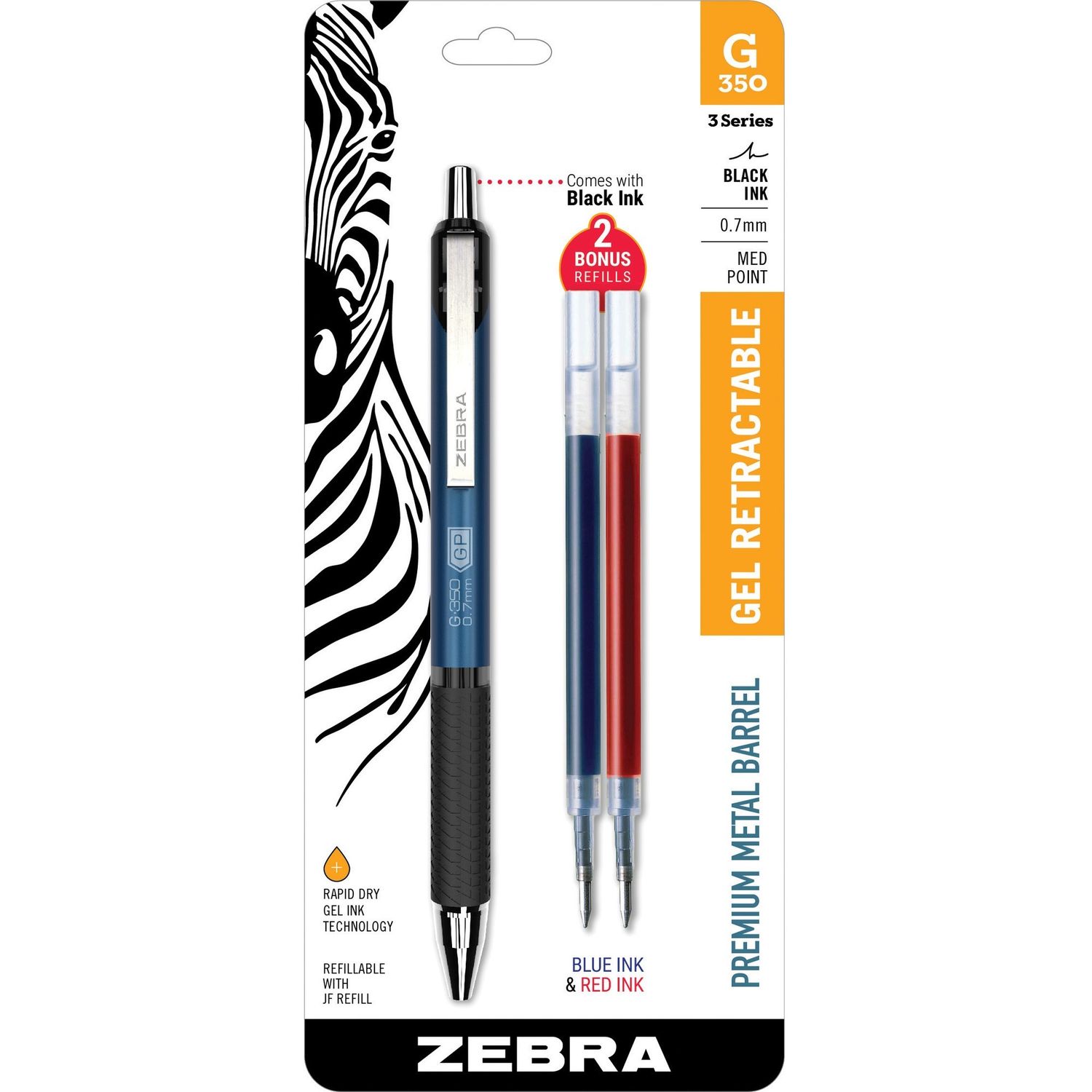 G-350 Gel Pen 0.7 mm Pen Point Size, Refillable, Cobalt Blue, Black Gel-based Ink, Metal Barrel, 1 / Pack